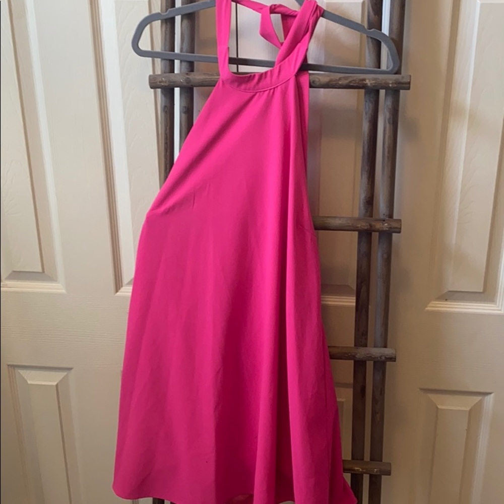 Hot pink high neck dress